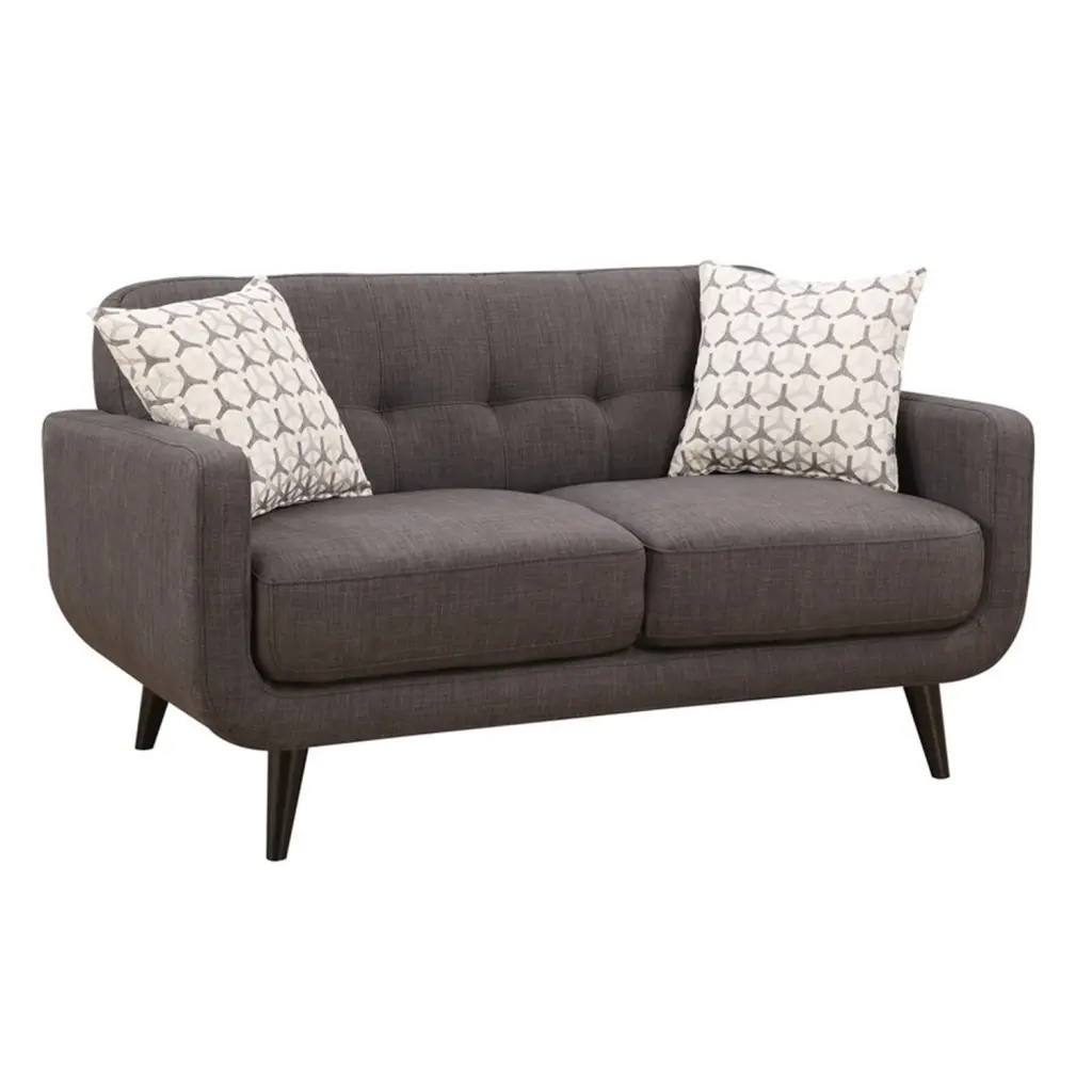 HomeRoots Decor Charcoal Mid-Century Polyester Fabric Love Seat