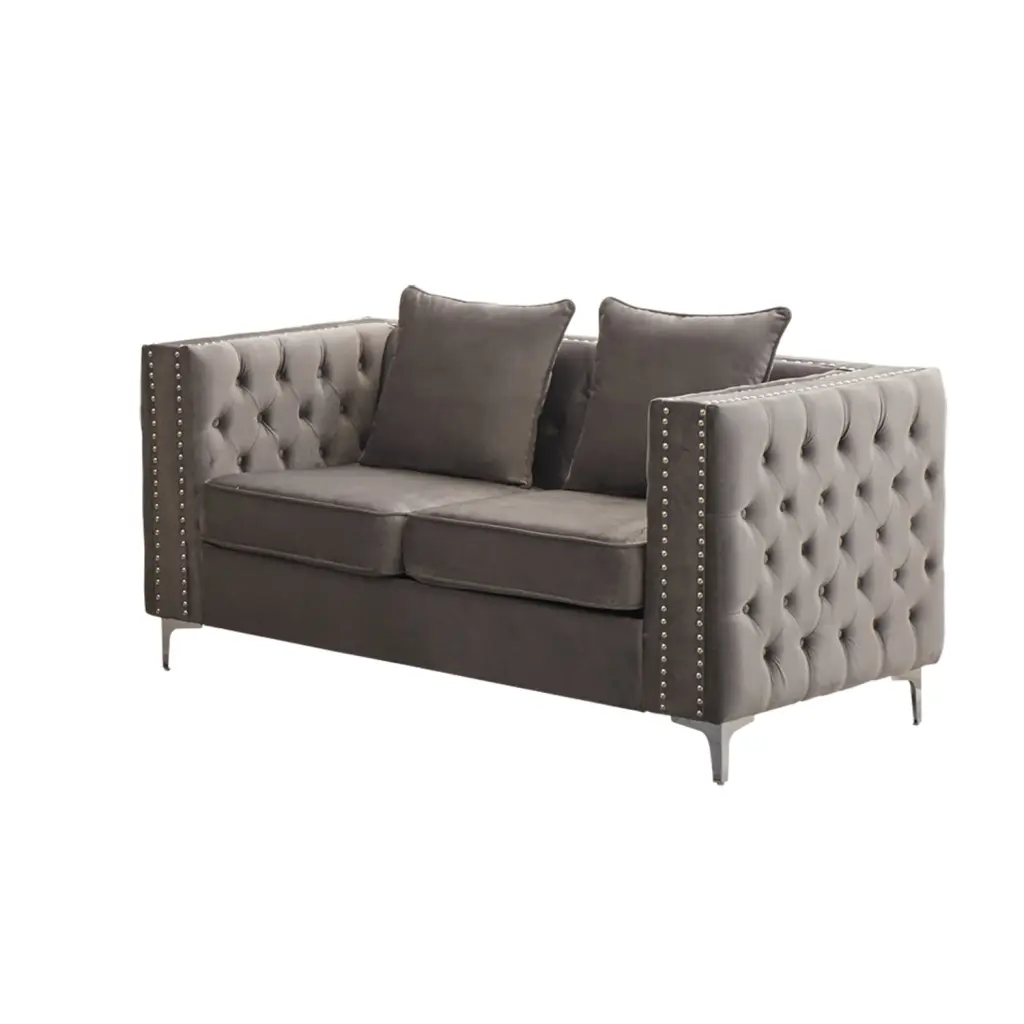 Hybition Velvet Loveseat Mid-Century Modern Sofa Button-Tufted Couch Grey