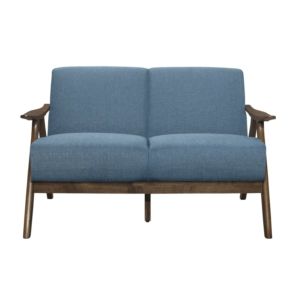 Lexicon Damala Mid-Century Solid Wood Frame Loveseat Blue