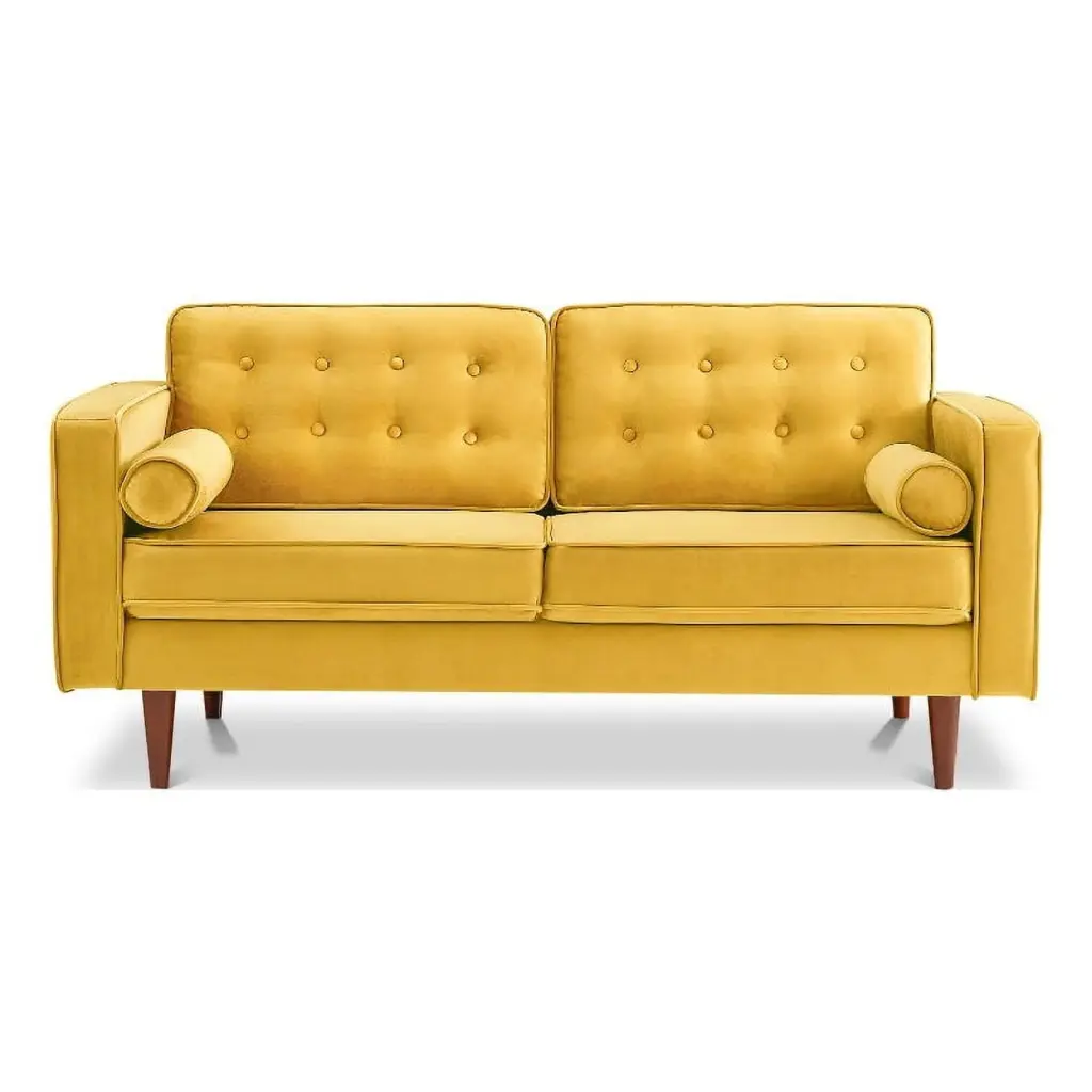 Pemberly Row Mid-Century Pillow Back Velvet Loveseat Gold Vintage Living Room