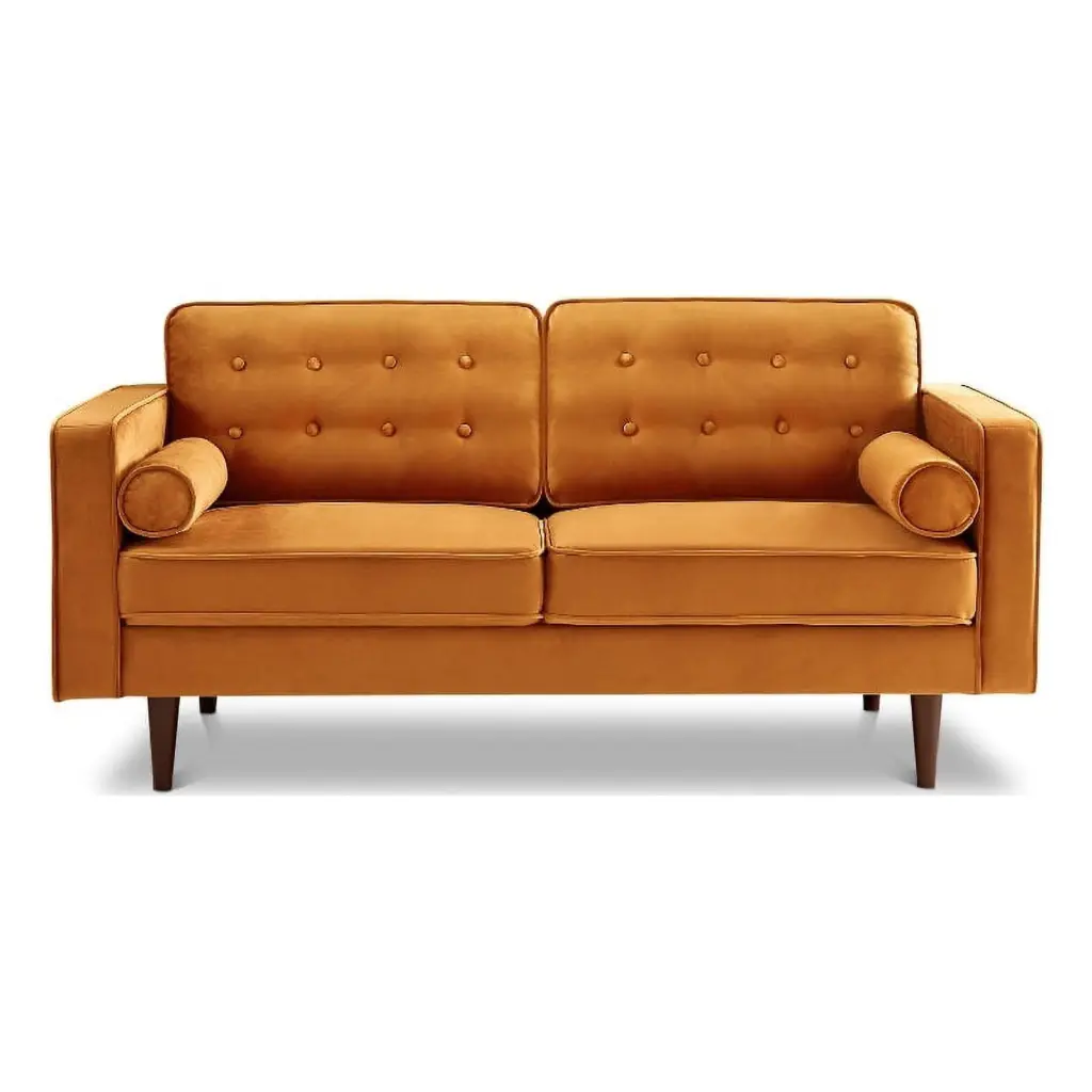 Pemberly Row Mid-Century Velvet Pillow Back Loveseat Orange Retro Living Room