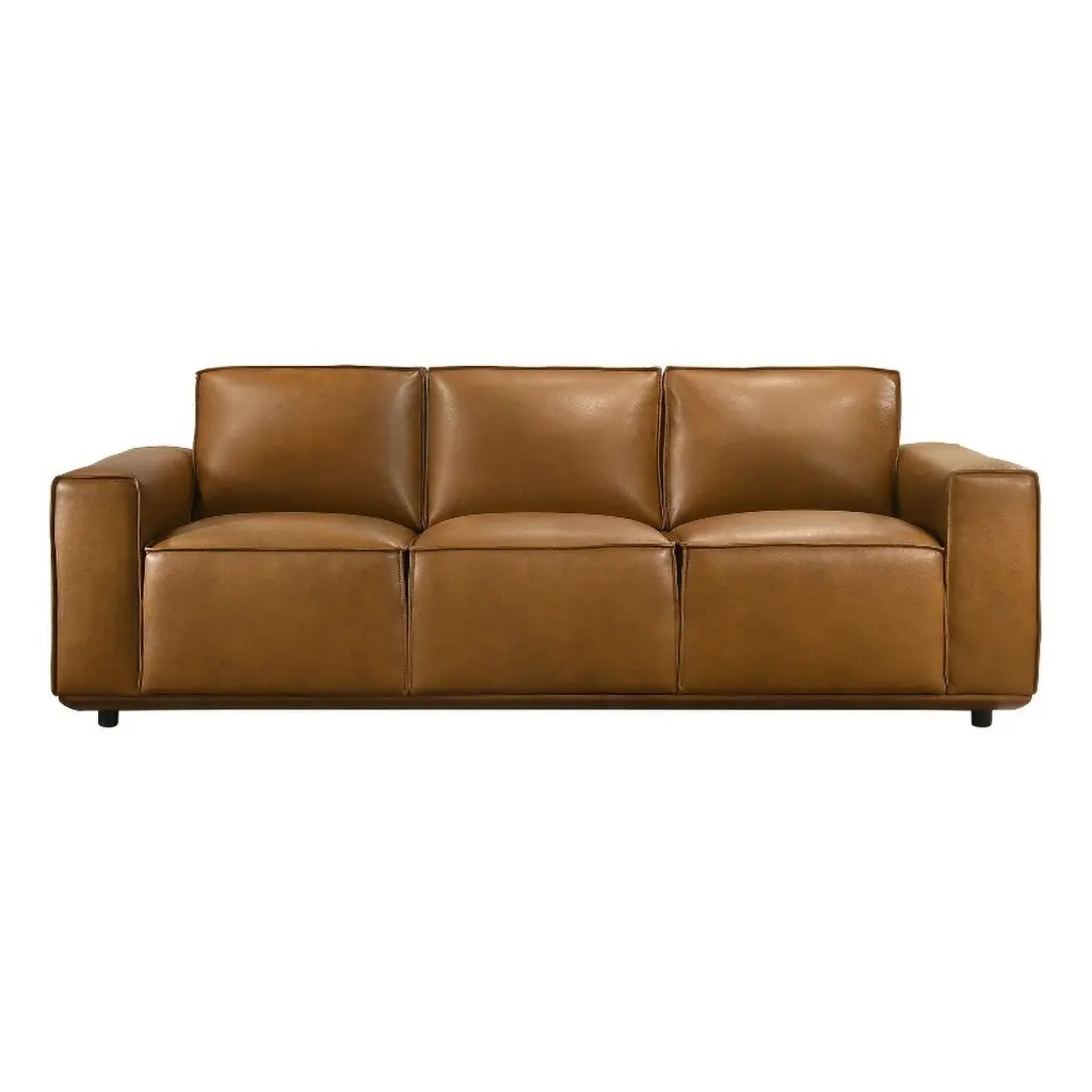 Bannerman Mid Century Modern Leather Sofa Tan - Stylish Living Room Furniture Ashcroft