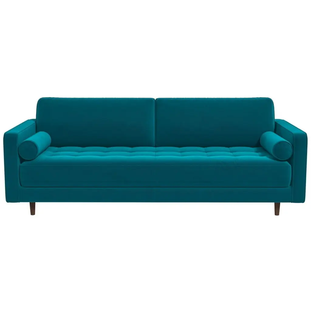 Desmond Mid Century Modern Tufted Cushion Back Turquoise Velvet Living Room Sofa Ashcroft