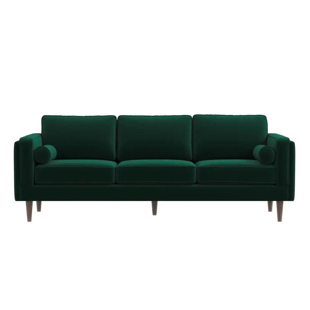 Hibernian Mid-Century Pillow Back Velvet Upholstered Sofa Green - Comfortable Lounge Sofa Ashcroft