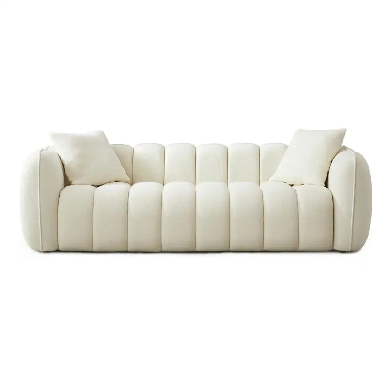 Higgins Mid Century Modern Living Room Cream Boucle Fabric Sofa - Retro Style Couch Ashcroft