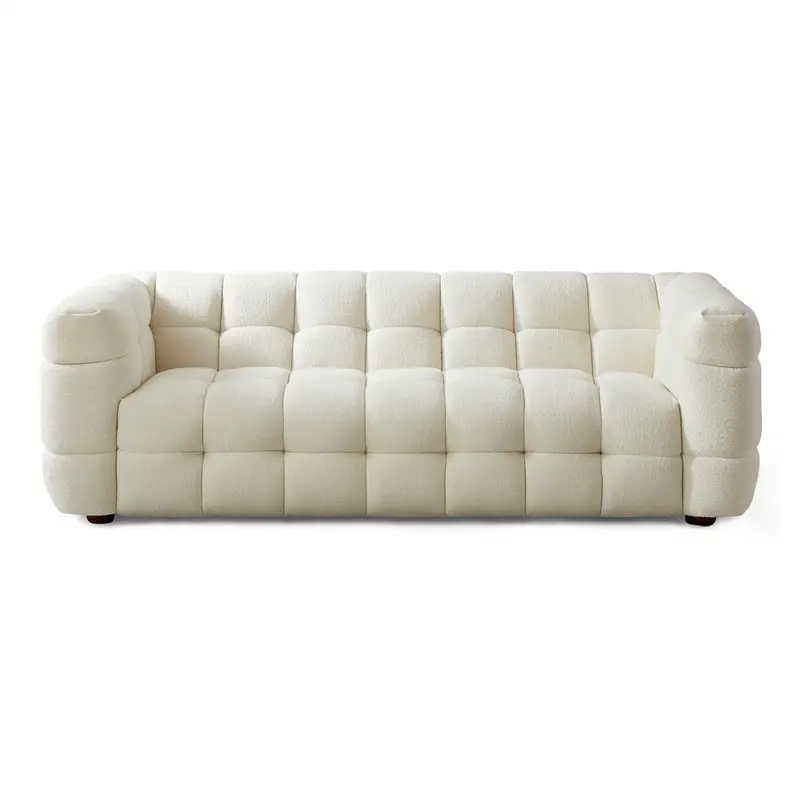 Hollis Mid Century Modern Living Room Cream Boucle Fabric Sofa Ashcroft