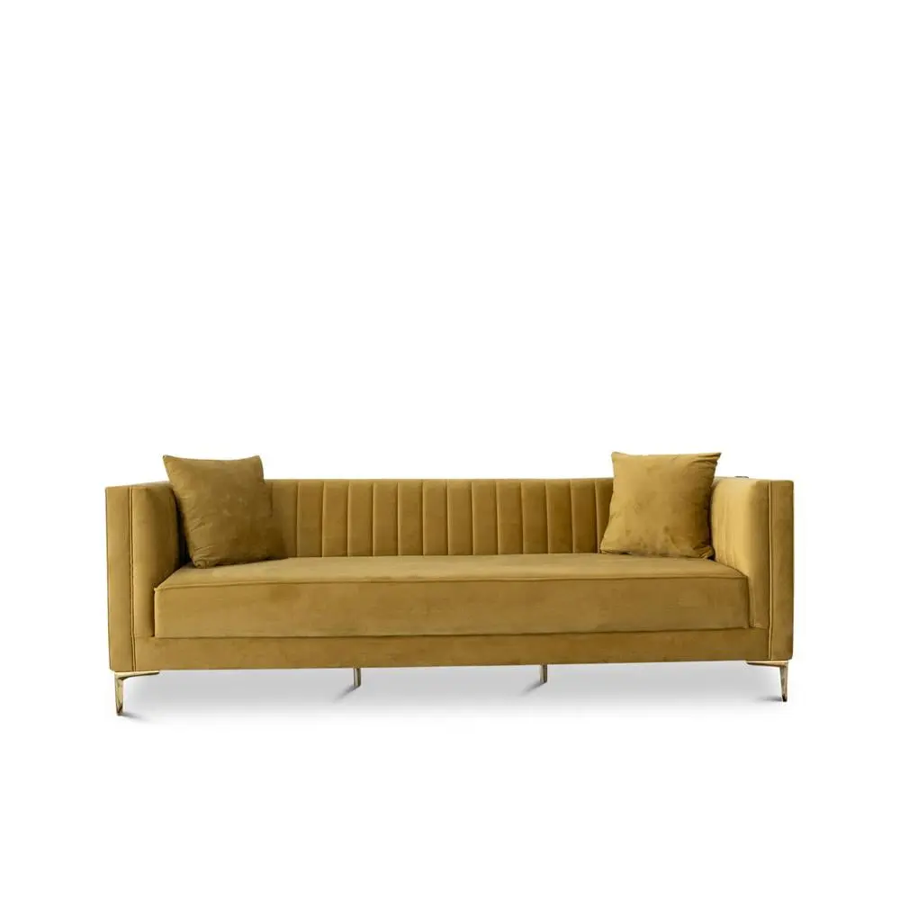Kali Mid Century Modern Style Velvet Living Room Sofa Yellow Mustard Ashcroft