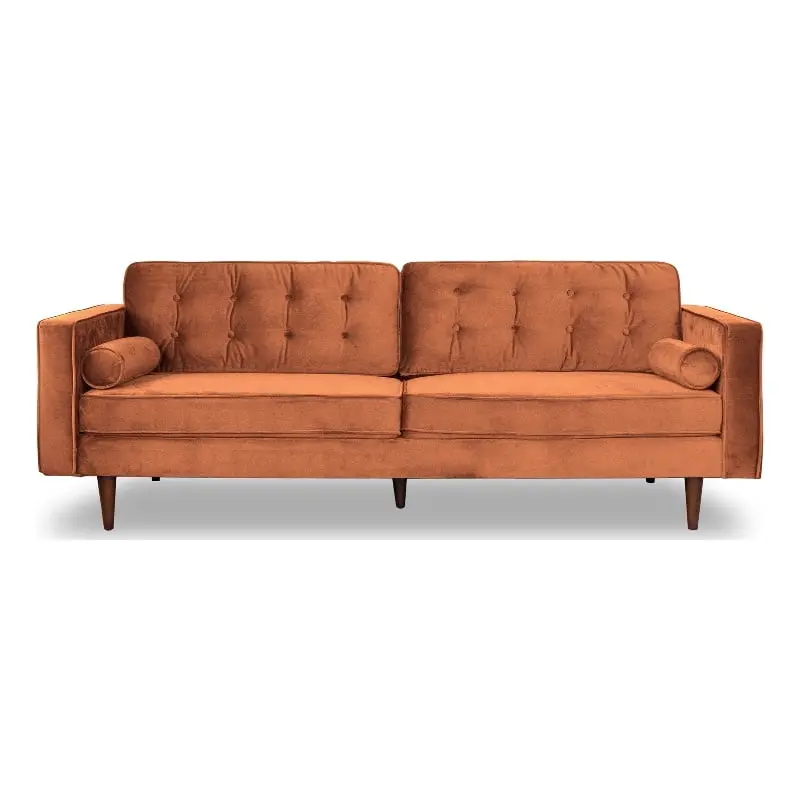 Kearney Mid-Century Modern Tufted Tight Back Velvet Upholstered Sofa Orange - Bold Home Decor Ashcroft