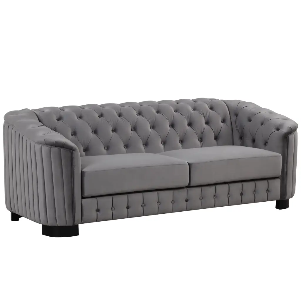 82 Mid Century Modern Sofa Rubber Wood Legs Velvet Upholstered 3 Seater Couch Living Room Gray CNCJ