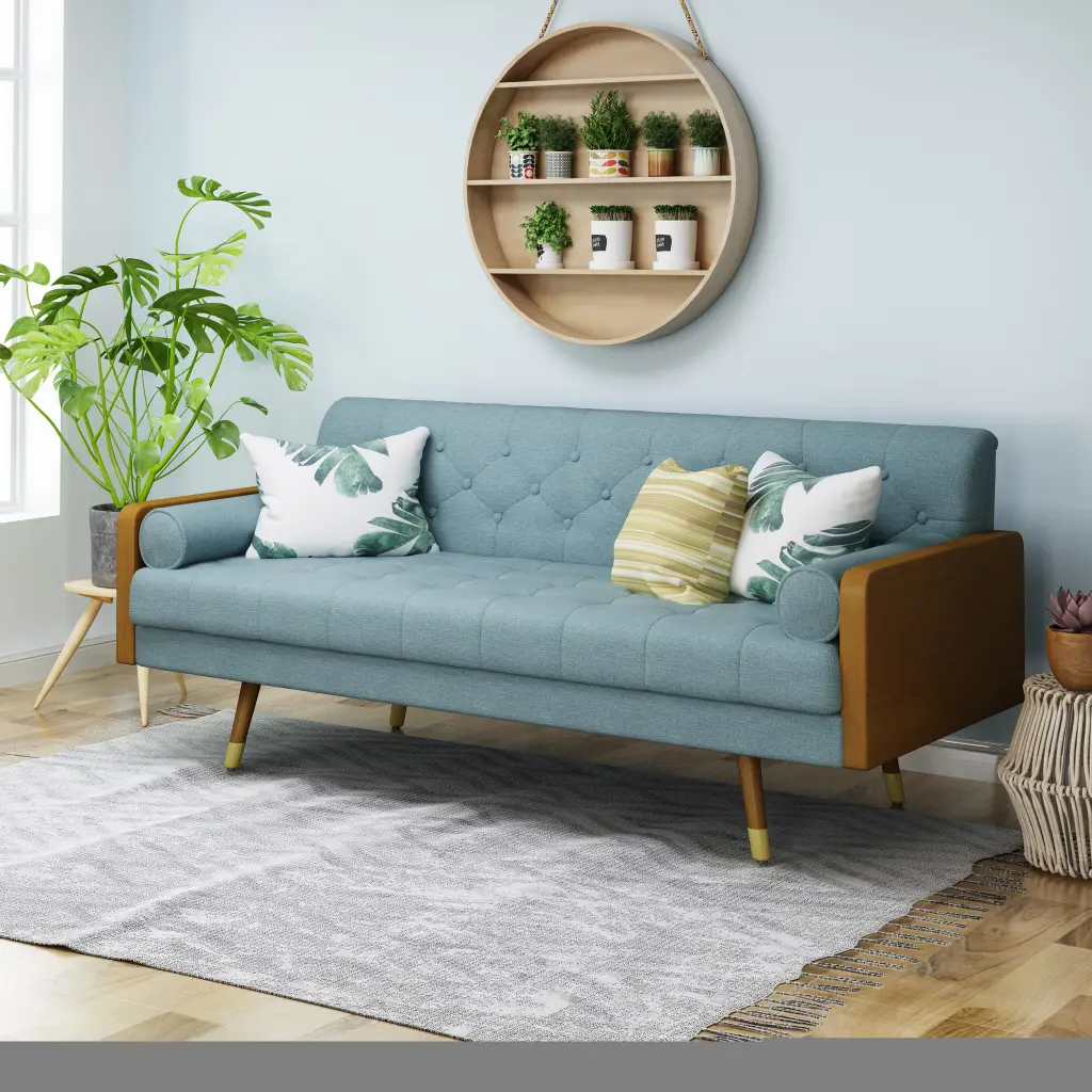 Homiyad Mid Century Modern Tufted Fabric Sofa - Stylish Living Room Furniture