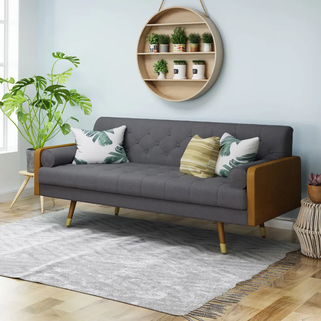 Homiyad Mid Century Modern Tufted Fabric Sofa - Elegant Living Room Furniture