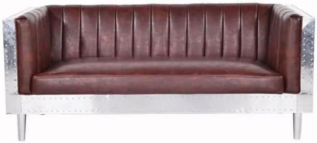 NauticalMart Vintage Leather Couch Aviator Style Sofa Modern Design Aluminum Mid Century Furniture