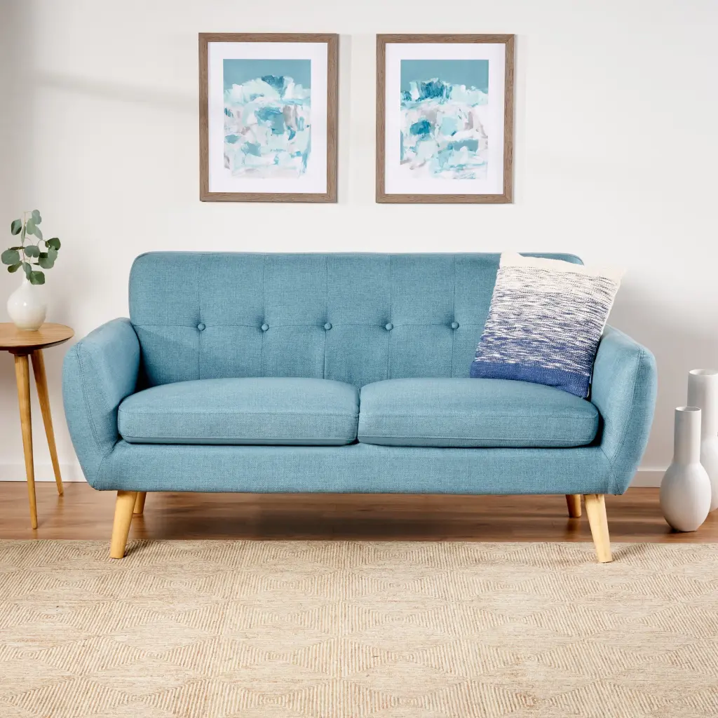 Noble House Mid Century Modern Fabric Tufted 3 Seater Sofa Blue