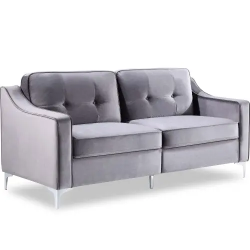 Yocada 72 Tufted Velvet Upholstered Sofa Couch Track Arm Classic Mid-century Modern Sofa Set Chromed Metal Legs