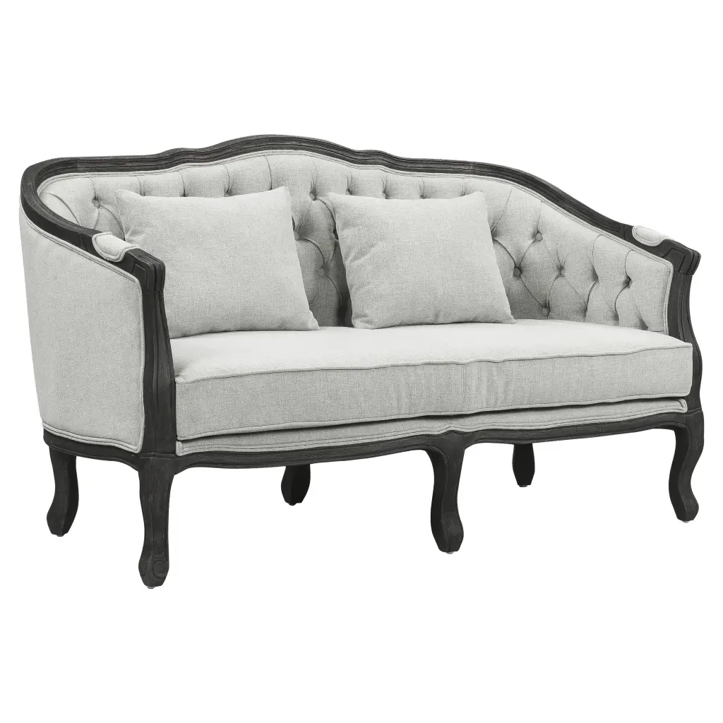 ACME Samael Linen Loveseat Wooden Leg and 2 Pillows Gray and Dark Brown Acme Furniture