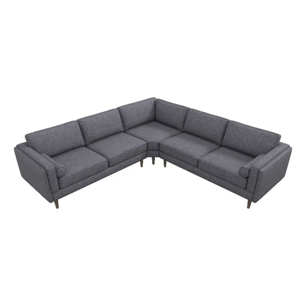 Foreman Mid-Century Pillow Back Fabric Symmetrical Corner Sofa Dark Gray Ashcroft