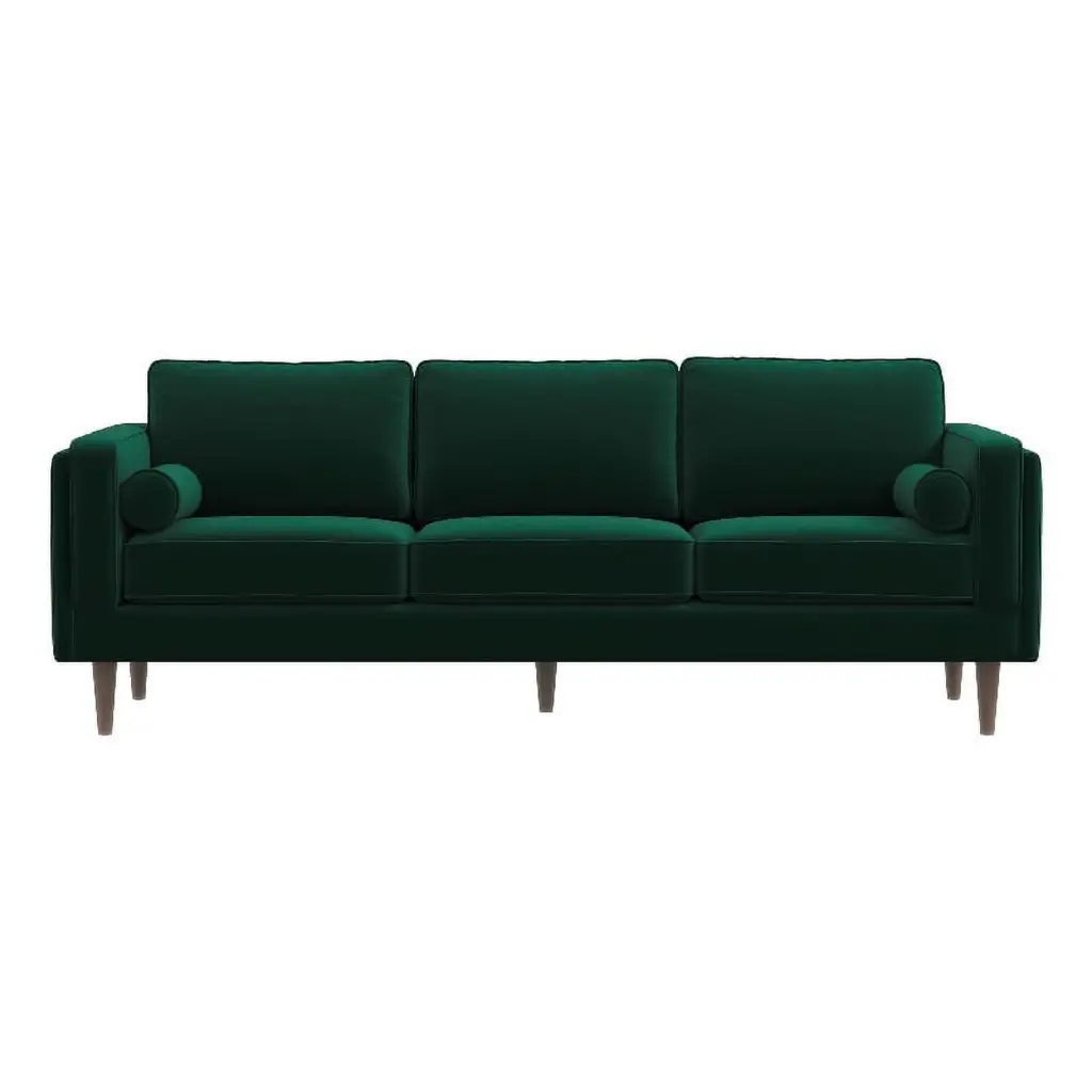 Hill Mid-Century Modern Green Velvet Sofa Pillow Back Design Ashcroft