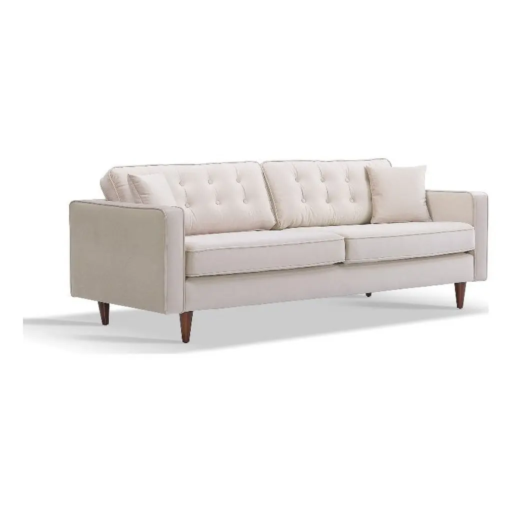 Ophelia Mid Century Modern Beige Velvet Living Room Couch Retro Style Ashcroft