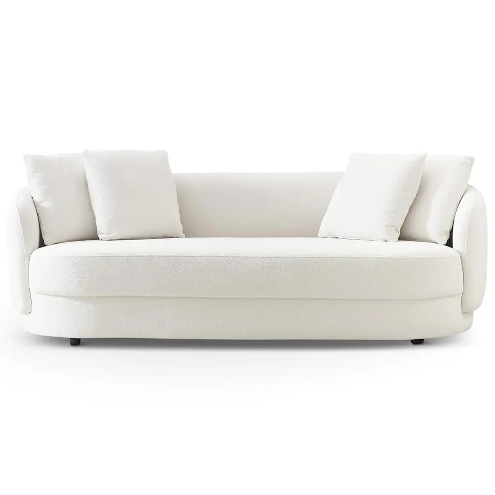 Perten Japandi Mid-Century Ivory Boucle Fabric Sofa Modern Living Room Centerpiece Ashcroft