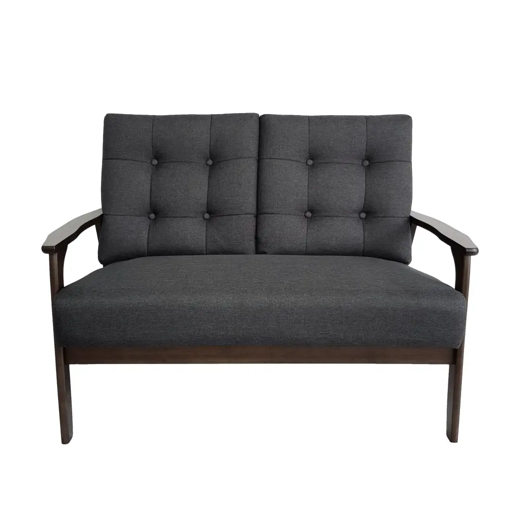 GDF Studio Norwood Mid Century Modern Fabric Tufted Loveseat Black and Walnut GDFSTUDIO