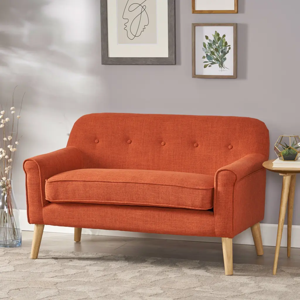 Mia Mid Century Modern Loveseat, Muted Orange GDFSTUDIO