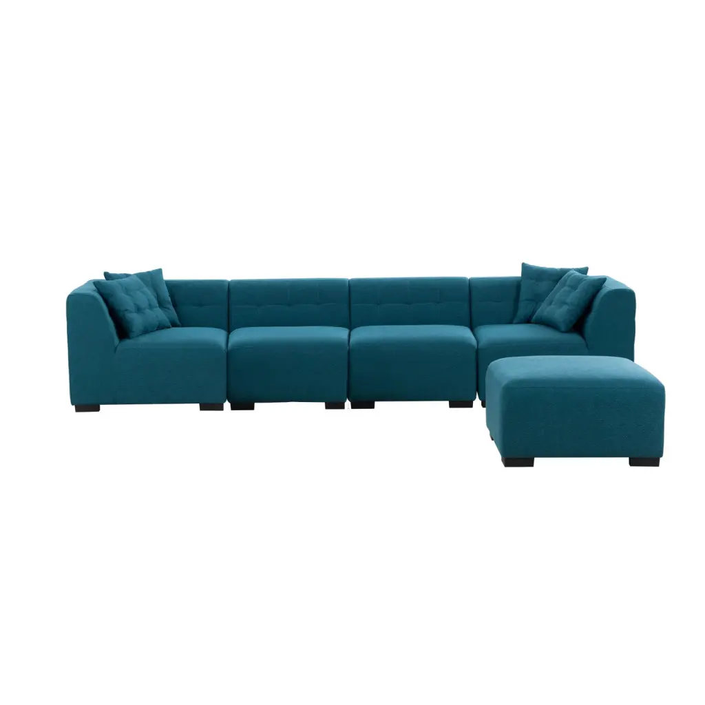Green Mid-Century Modern Fabric Sectional Sofa Ottoman Living Room HATNOKIL
