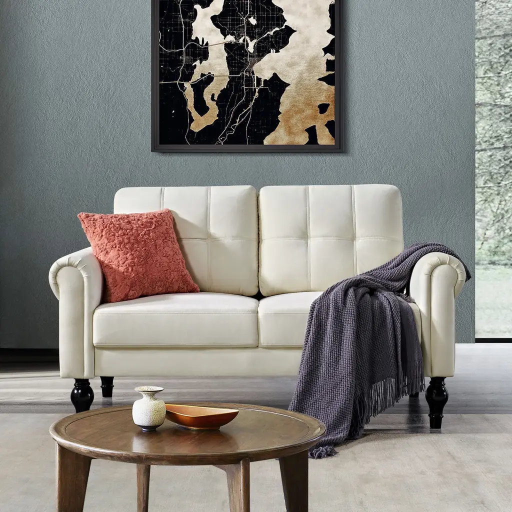 Husbedom 60.6 Upholstered Velvet Loveseat Sofas Living Room Small Sofa Couches Small Spaces Beige