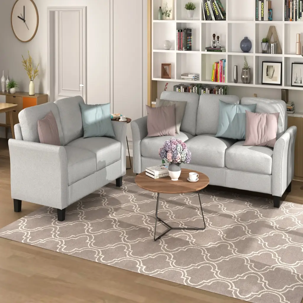 Kepooman Mid-Century Modern Curved Arm Loveseat Sofa 3-Seat Sofa Light Gray