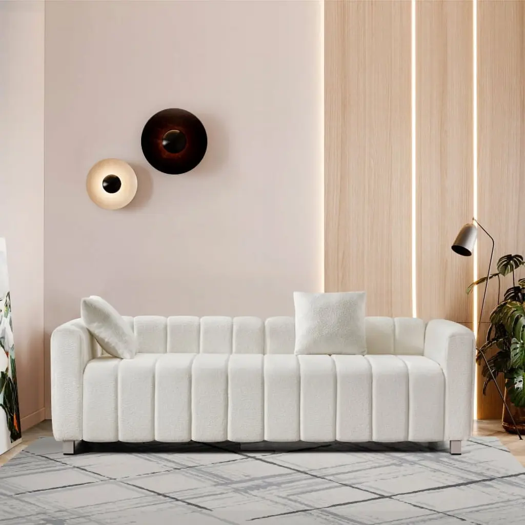 Modern Teddy Velvet Sofa 82x30 Mid Century Loveseat Striped Decoration 2 Pillows NOBRAND