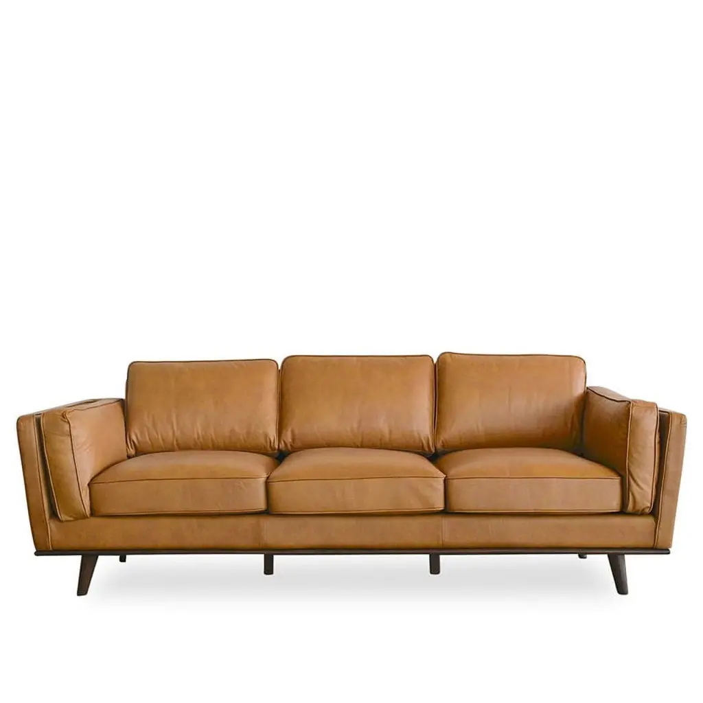 Mid-Century Modern Brooklyn Tan Leather Sofa Retro Design PEMBERLY ROW