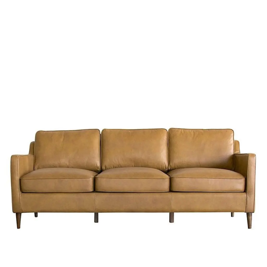 Mid-Century Modern Madison Brown Cognac Italian Leather Sofa Classic Design PEMBERLY ROW