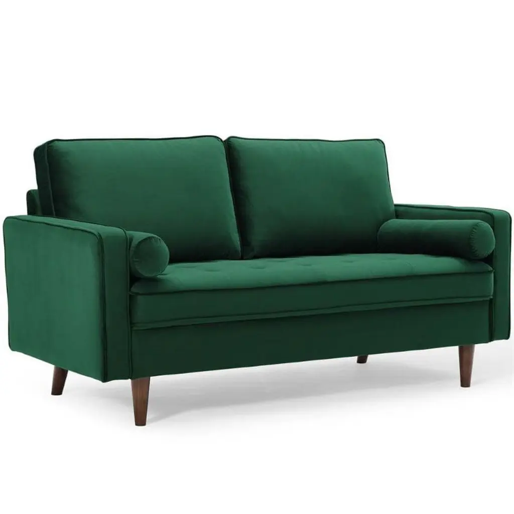 Pemberly Row Mid Century Modern Performance Velvet Loveseat Green Small Spaces