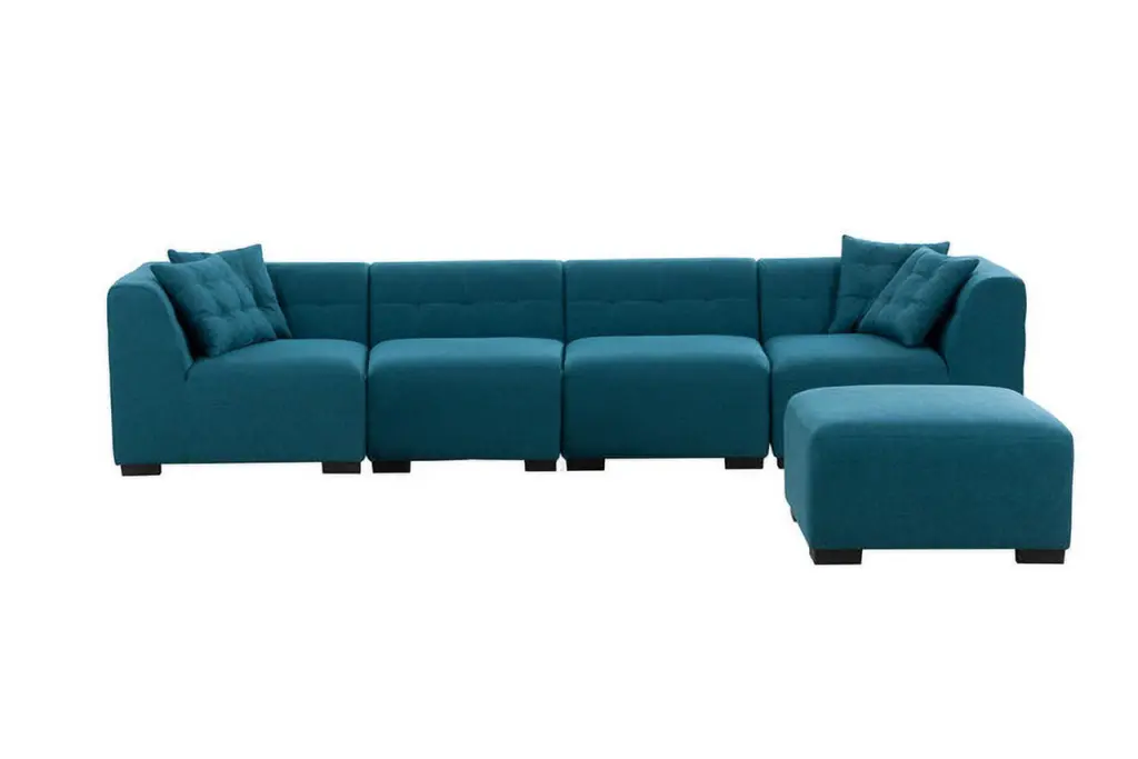 Green Mid-Century Modern Fabric Sectional Sofa Removable Ottoman Ponnky