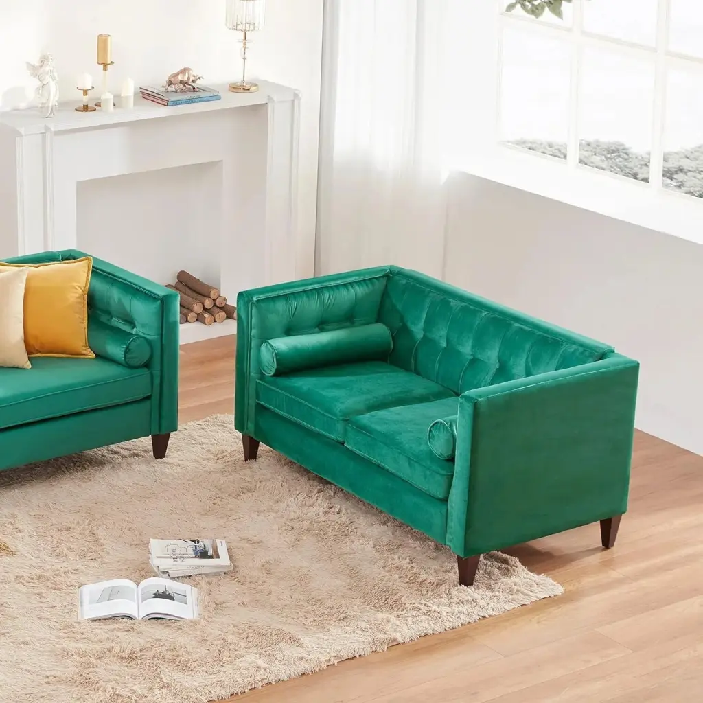 Mid-Century Velvet Sofa Love Seats Sofa Furniture Bolster Pillows and Button Tufted Couch Living Room unknown