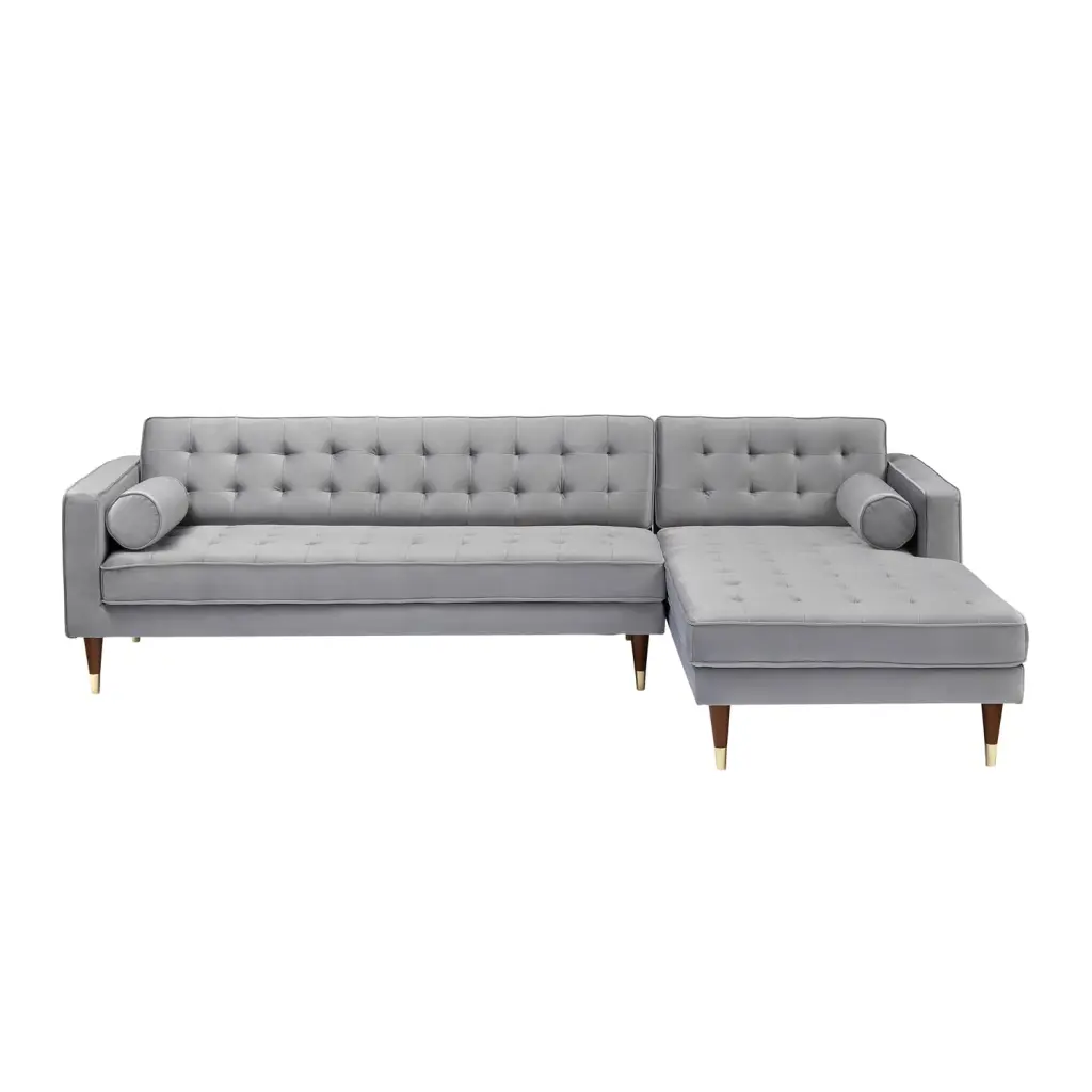 Somerset Grey Velvet Mid Century Right Sectional Sofa Armen Living