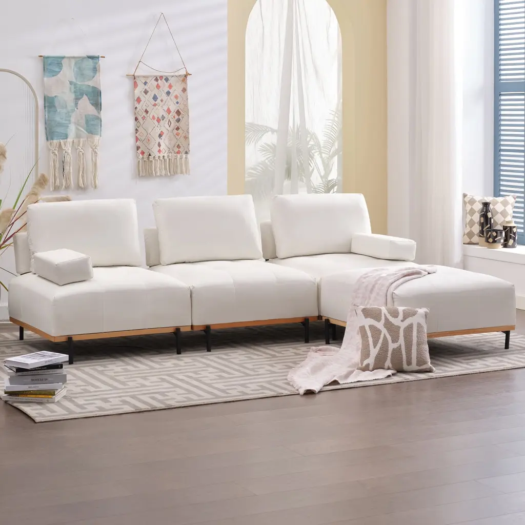 ijuicy Modular Sectional Sofa Techno Fabric Upholstered L Shaped Free Combination Sofa Mid-Century Minimalist Design Livin...