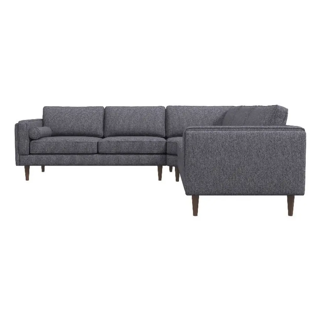 Pemberly Row Mid-Century L-Shaped Pillow Back Fabric Corner Sofa Dark Gray