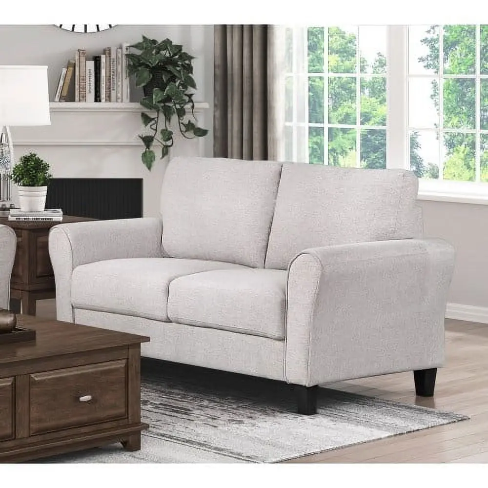 Modern Mid-Century Fabric Loveseat Sofa Small Spaces Desert Sand ARCTICSCORPION