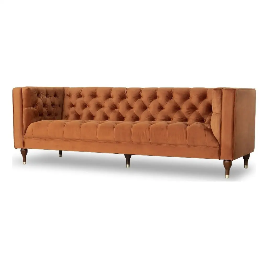 Conroe Mid-Century Orange Velvet Tufted Tight Back Upholstered Sofa Ashcroft