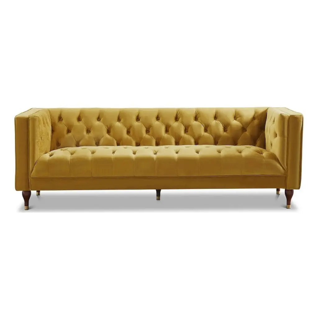Conroe Mid-Century Tufted Tight Back Velvet Sofa Dark Yellow - Upholstered Living Room Couch Ashcroft