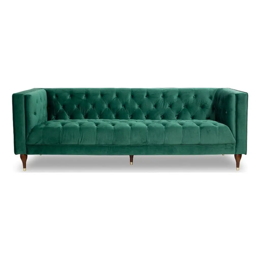 Galveston Mid-Century Green Velvet Tufted Tight Back Upholstered Sofa Ashcroft