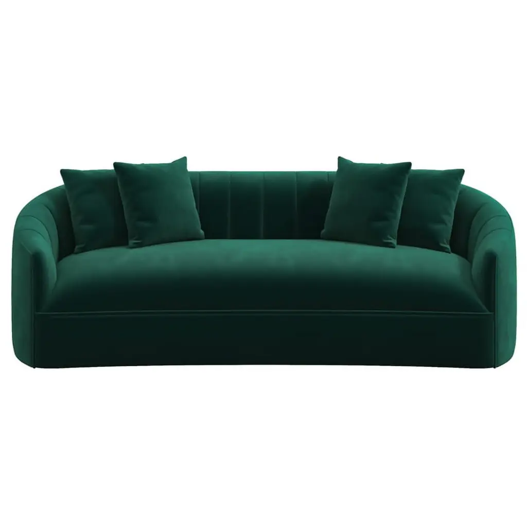 Kont Mid Century Modern Japandi Style Tight Back Velvet Green Couch Ashcroft