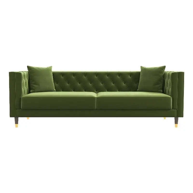 Lana Mid Century Modern Tufted Olive Green Velvet Couch - Stylish Living Room Sofa Ashcroft