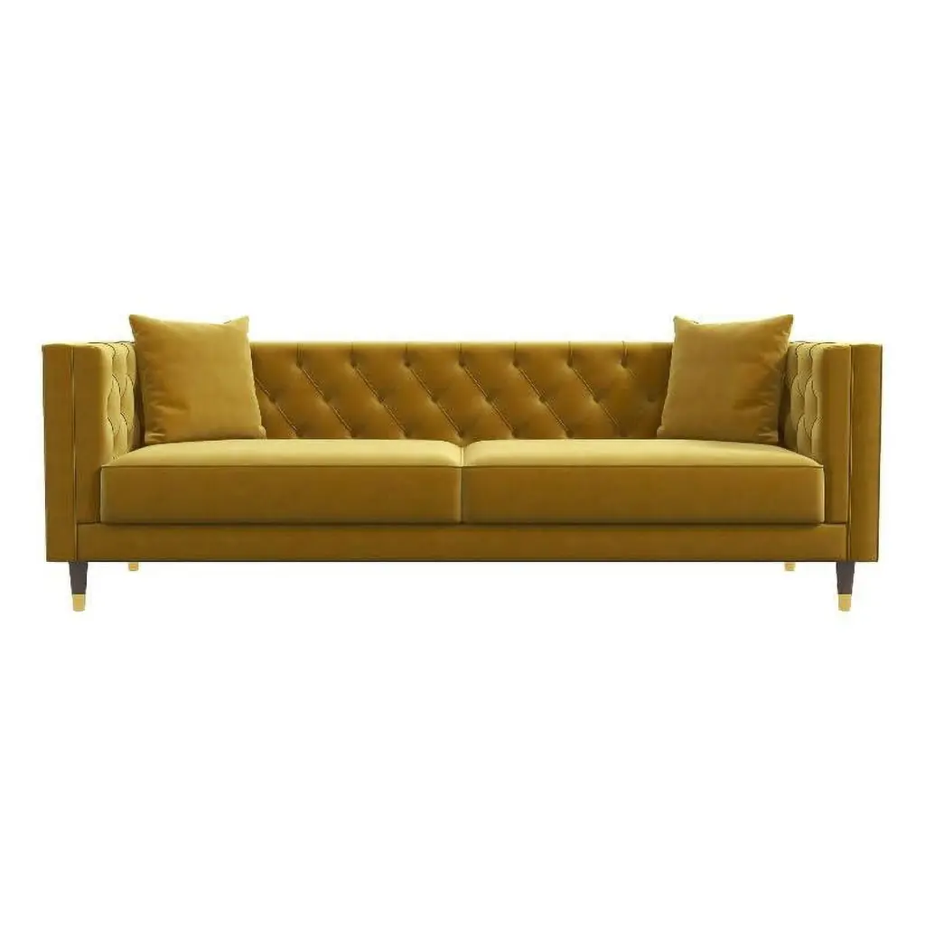 Lana Mid Century Modern Tufted Yellow Mustard Velvet Couch - Vibrant Living Room Sofa Ashcroft