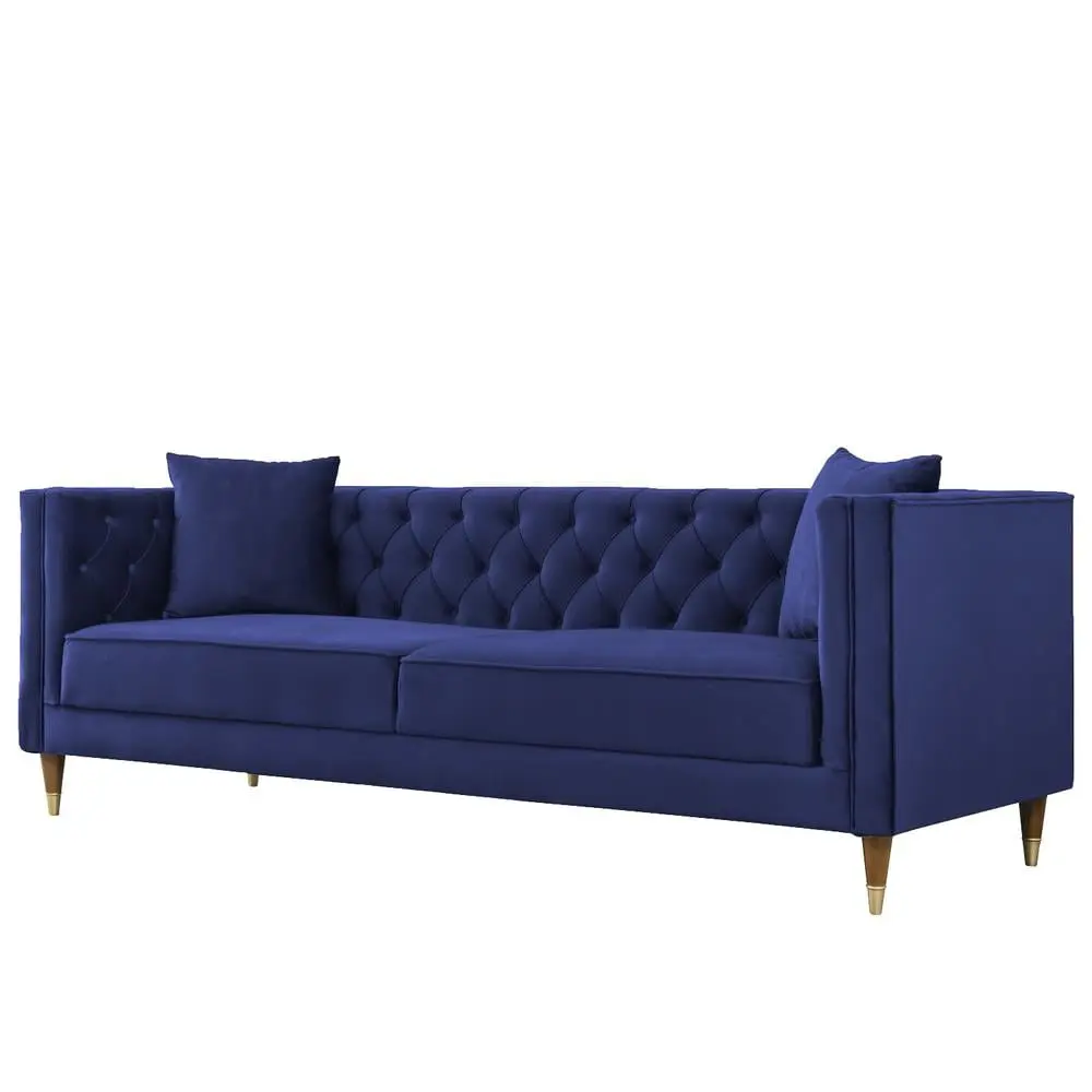 Lana Mid-Century Modern Rectangular Tight Back Velvet Sofa Blue - Contemporary Living Room Couch Ashcroft