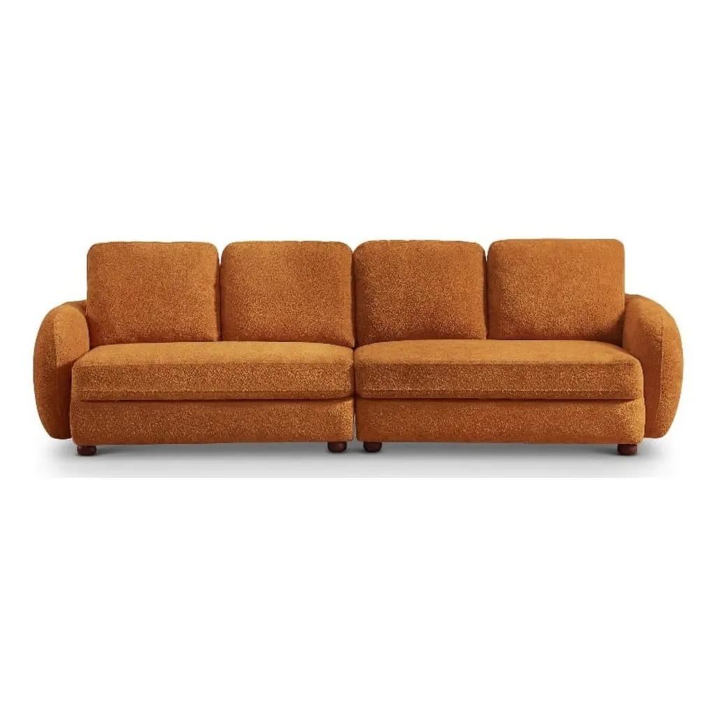 Virgo Mid-Century Modern Luxury Boucle Fabric Couch Burnt Orange Ashcroft
