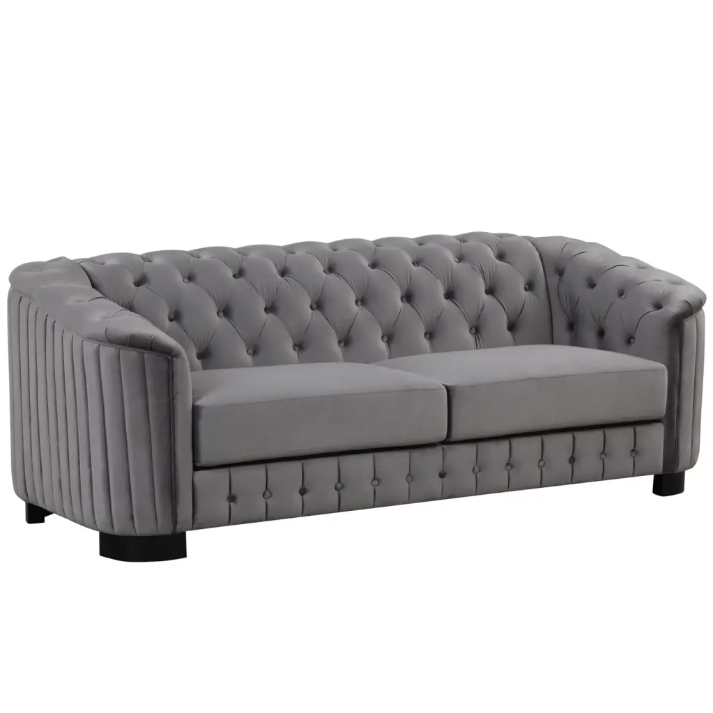 82 Gray Mid Century Modern Velvet Upholstered Sofa 3 Seater Removable Cushions HATNOKIL