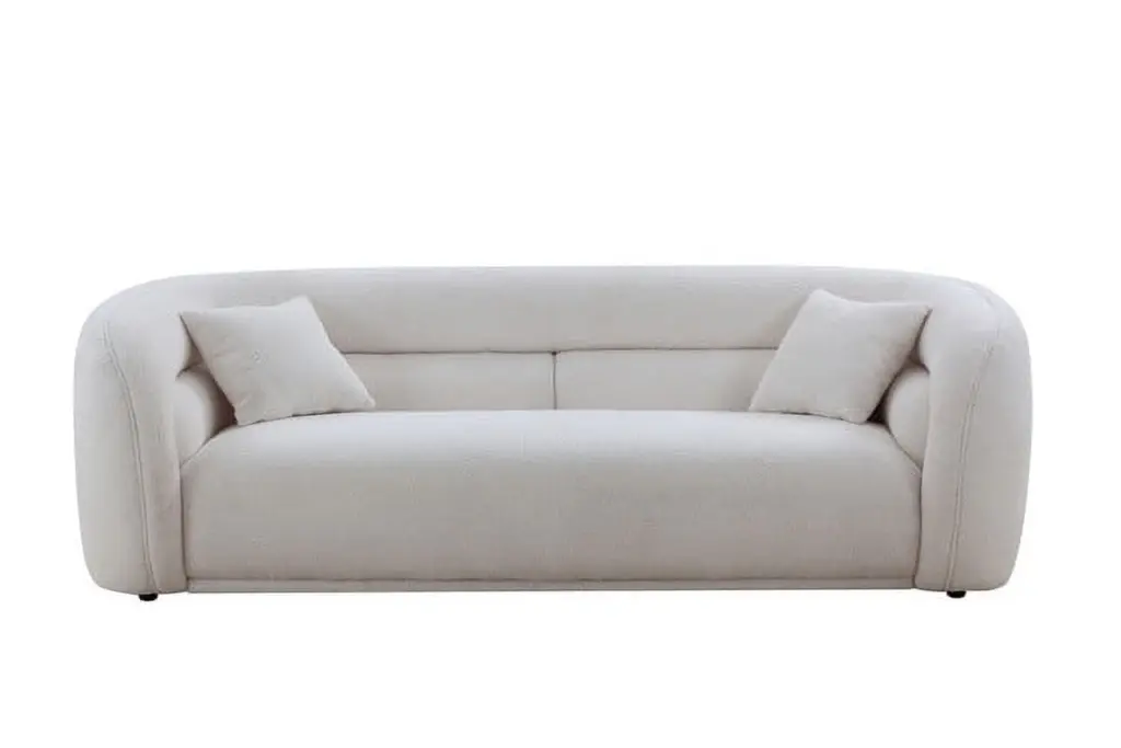 White 3-Seat Curved Boucle Fabric Sofa Mid Century Modern Style Living Room HATNOKIL