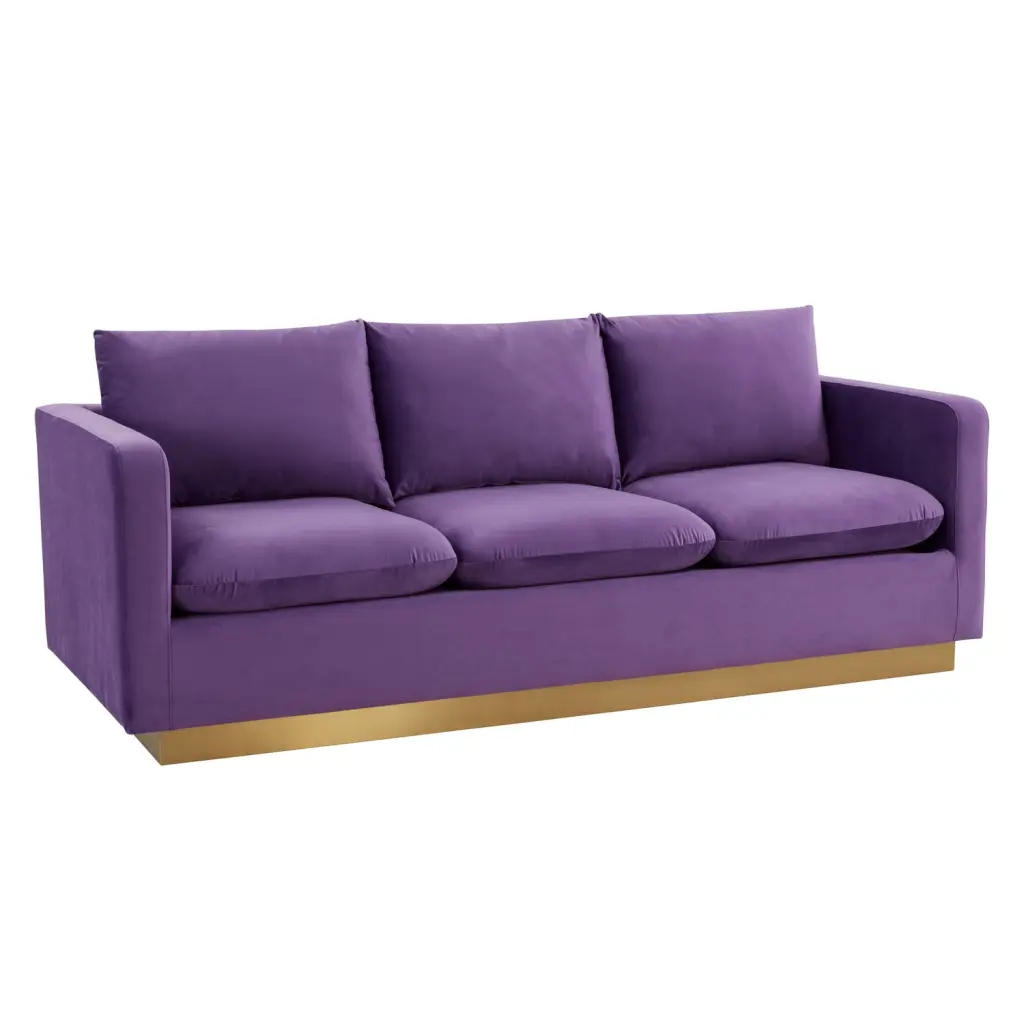 HomeStock Hollywood Regency Mid Century Velvet Sofa Gold Frame