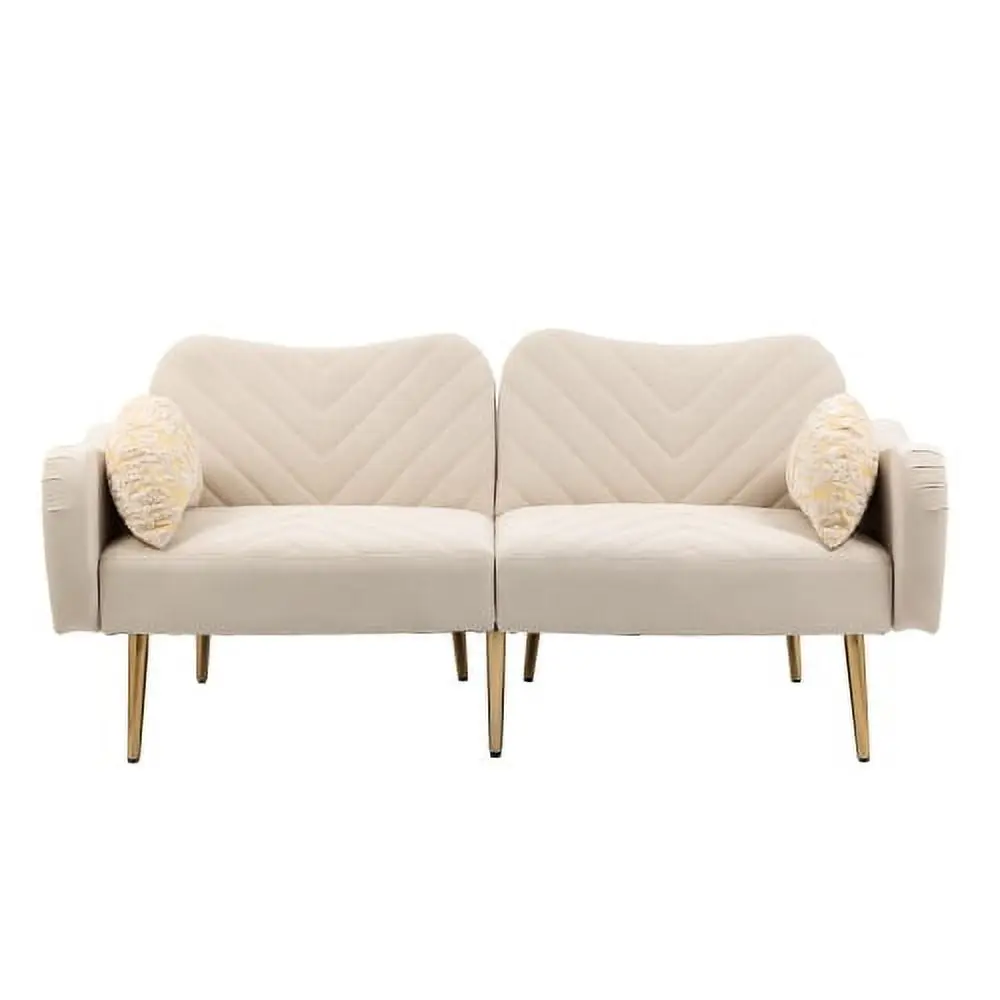 Couches Living Room 65 inch Mid Century Modern Velvet Love Seats Sofa 2 Bolster Pillows Loveseat Armrest Bedroom Apartment...